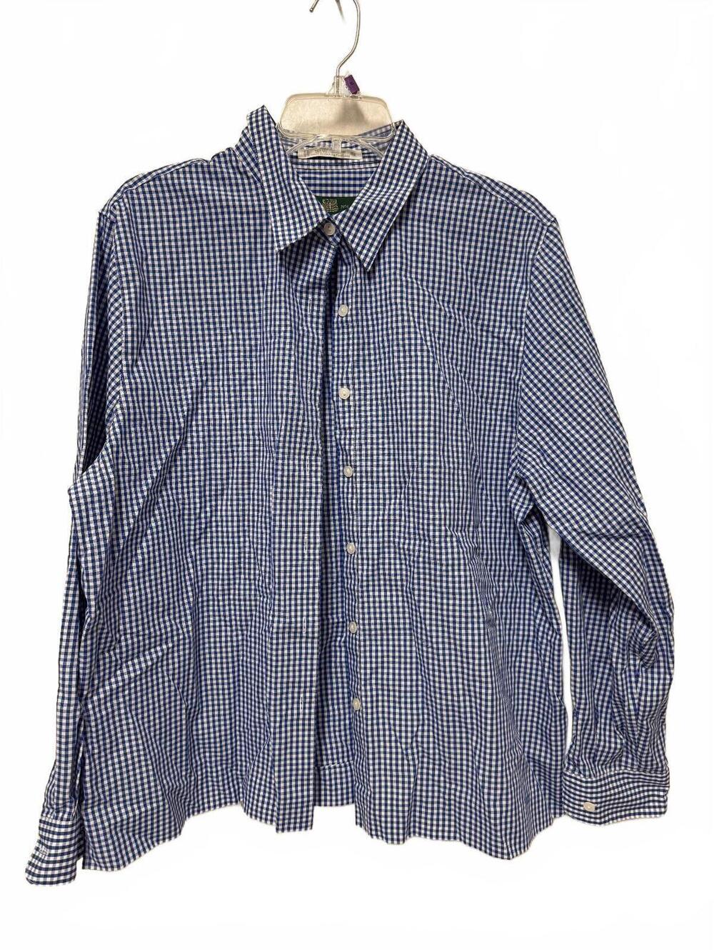 Orvis Blue White Gingham Long Sleeve Wrinkle Free Button Shirt Size 18